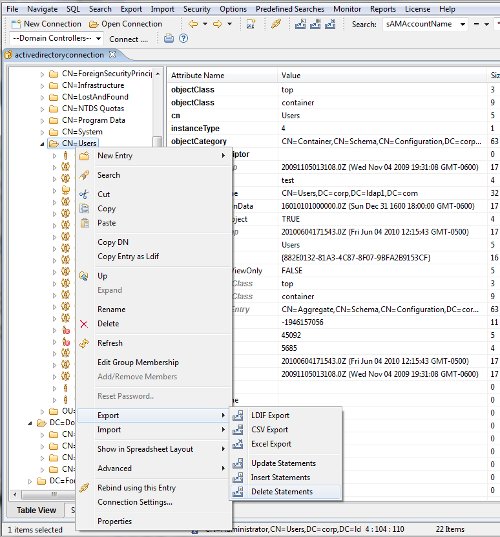 Active Directory export as Delete statements