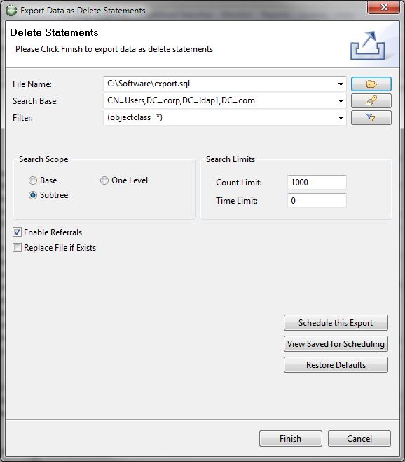 Active Directory export as Delete statements