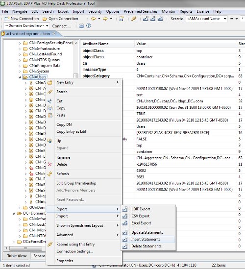 Active Directory export as insert statements