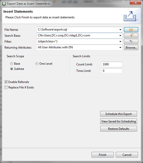 LDAP export as insert statements