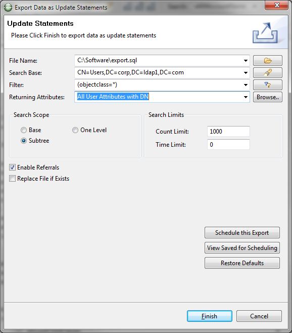 Active Directory export as update statements