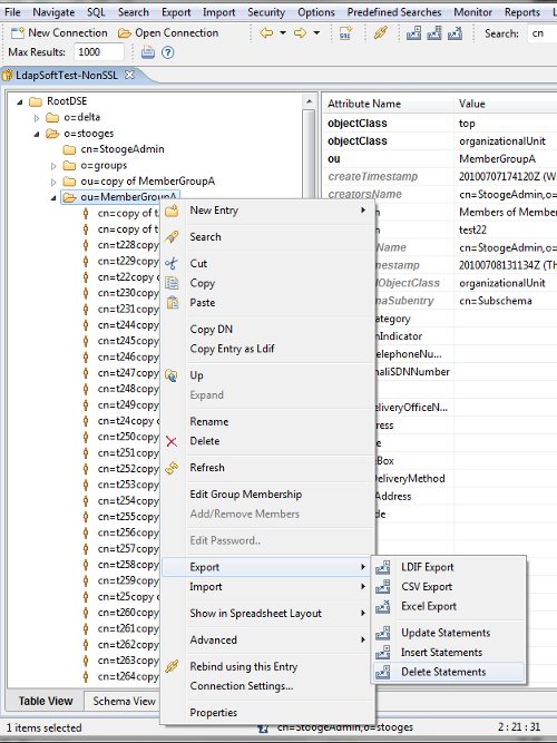 LDAP export as Delete statements